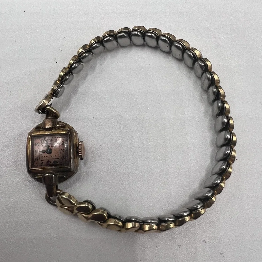 Vintage Gruen Veri-Thin Wind Up Watch Rose Gold Tone Untested Classic Beauty